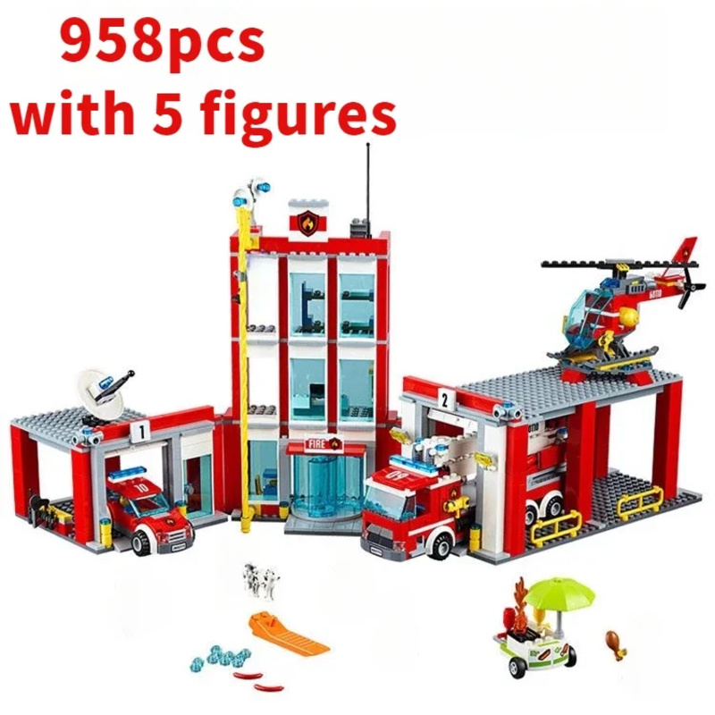 Lego Set City - City Fire Station Elicottero Camion Garage