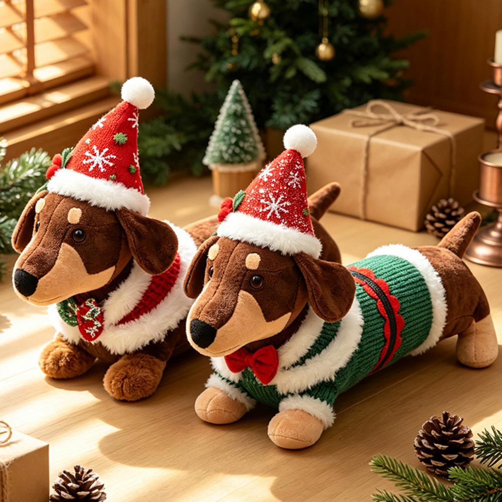 Santa Hat Plush - Peluche Natalizio a Forma di Bassotto,